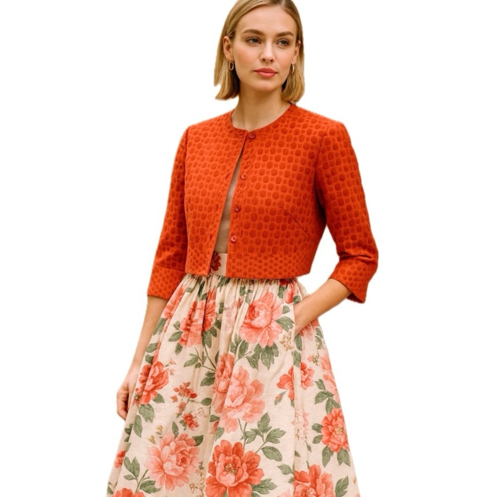 Alaïa , Paris Textured Cropped Jacket Cardigan Dark Coral, Size 44 (US 12)